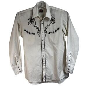 Vintage 70s Miller Western Wear Pearl Snap Shirt – Embroidered Floral Rodeo – L